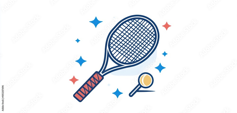 Poster modern line icon for badminton with a shuttlecock and racket.