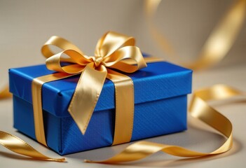 golden gift box with red ribbon