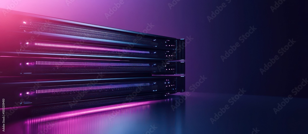 Poster modern technological representation in a server rack line icon, sharp and clean.