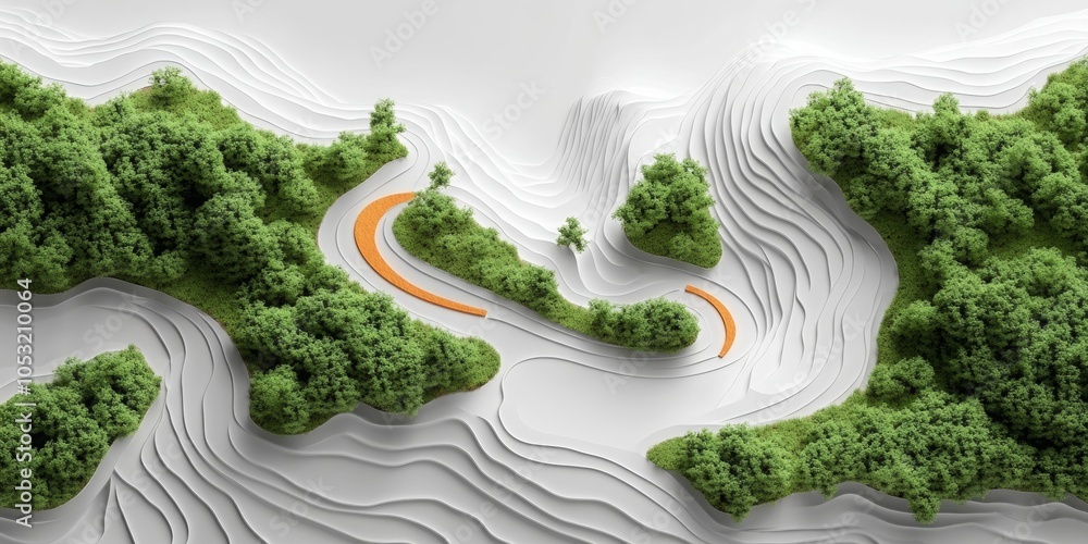 Aufkleber winding journey map, an abstract representation of a meandering path with clean lines illustrating a