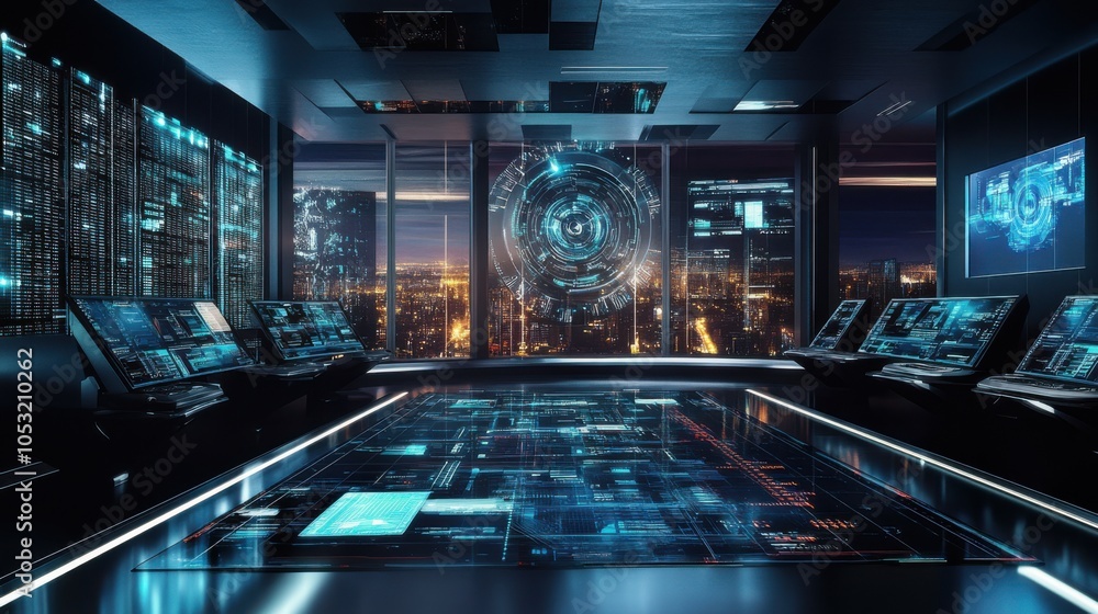 Poster a high-tech command center where business decisions are driven by predictive analytics