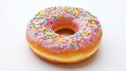 A Pink Glazed Donut with Colorful Sprinkles