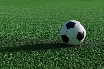 Fototapeta premium soccer ball in green field stadium by generative ai