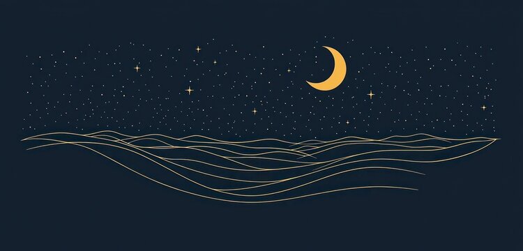 Sleek design for a starlit night line icon, minimalist and clear.