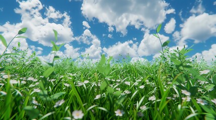 Obraz premium A lush green field with white flowers