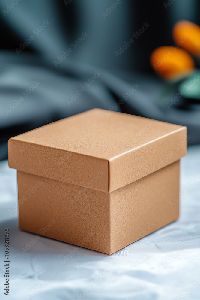 Poster stylish simple cube box with brand logo displayed on elegant background for packaging solutions