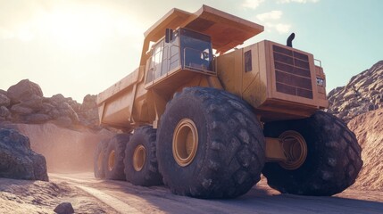Large Dump Truck in Construction Site at Sunset