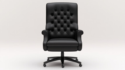 Fototapeta premium Black Leather Executive Office Chair: A commanding presence, this black leather office chair exudes power and sophistication. The tufted upholstery and swivel base add a touch of luxury.