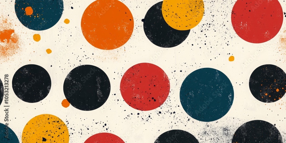 Poster colorful abstract noise circles, minimalistic design featuring dark hues and hand-drawn thin circles