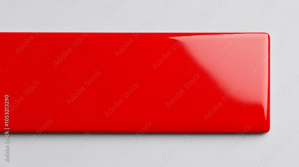 Poster vibrant red rectangular panel: a close-up shot of a glossy, rectangular panel in a bold, vibrant red