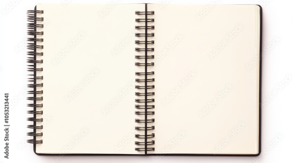 Poster blank spiral notebook: a clean and minimalist image of an open spiral bound notebook with blank page