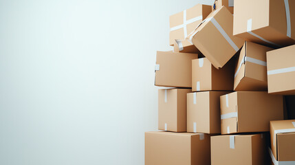 Fototapeta premium A dynamic stack of brown delivery boxes in various sizes for efficient shipping and packaging solutions