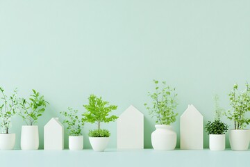 Fototapeta premium Minimalist Home Decor with Green Plants in White Pots