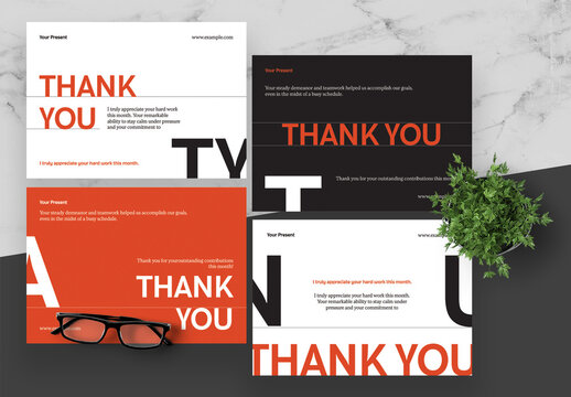 Orange And White Thank You Card