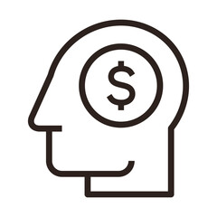 Head with dollar sign. Concept of financial planning. Money thinking symbol