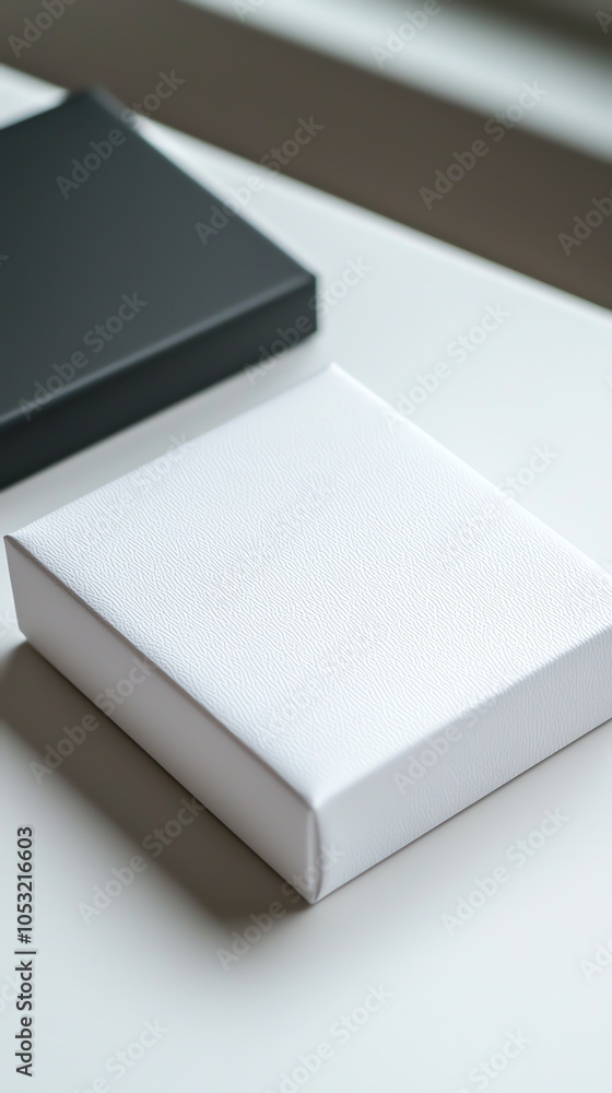 Poster elegant white textured box displaying modern minimalism in packaging design