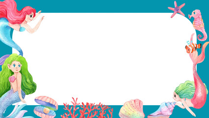Obraz premium A Journey Through Marine Life Frame Design, Watercolor Hand-Drawn Illustration