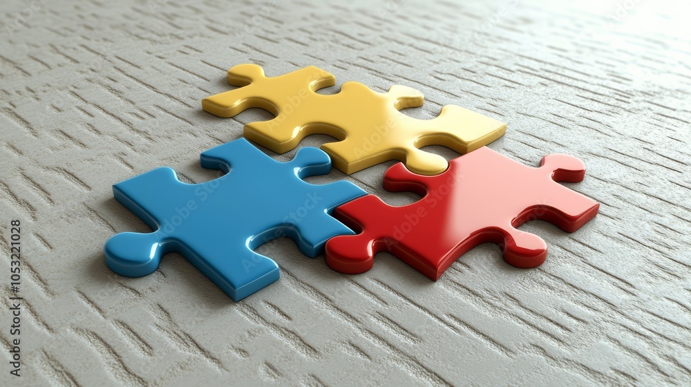 Aufkleber three puzzle pieces interlocking: a symbolic image of three puzzle pieces, each a different color, f