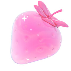 Cute 3d glossy pink strawberry illustration