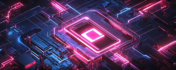 Digital lock with neon highlights, network infographic, secure social connections, modern design