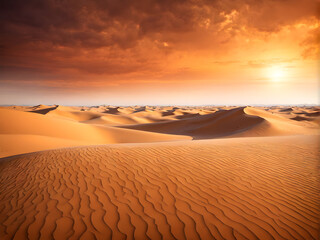 Naklejka premium Sunset over Rolling Sand Dunes in Desert