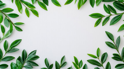 Green Leaf Frame: A vibrant border of green leaves creates a natural frame around a blank space, perfect for showcasing your text, logo, or product. This image evokes freshness, growth.