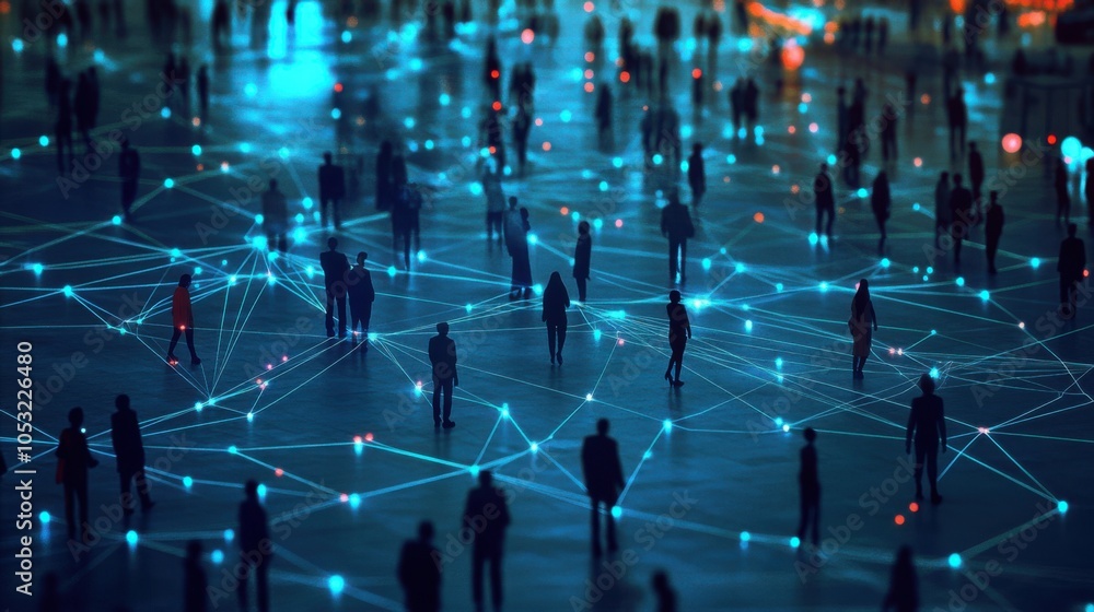 Poster people across a city using smart devices connected to a secure internet and cloud
