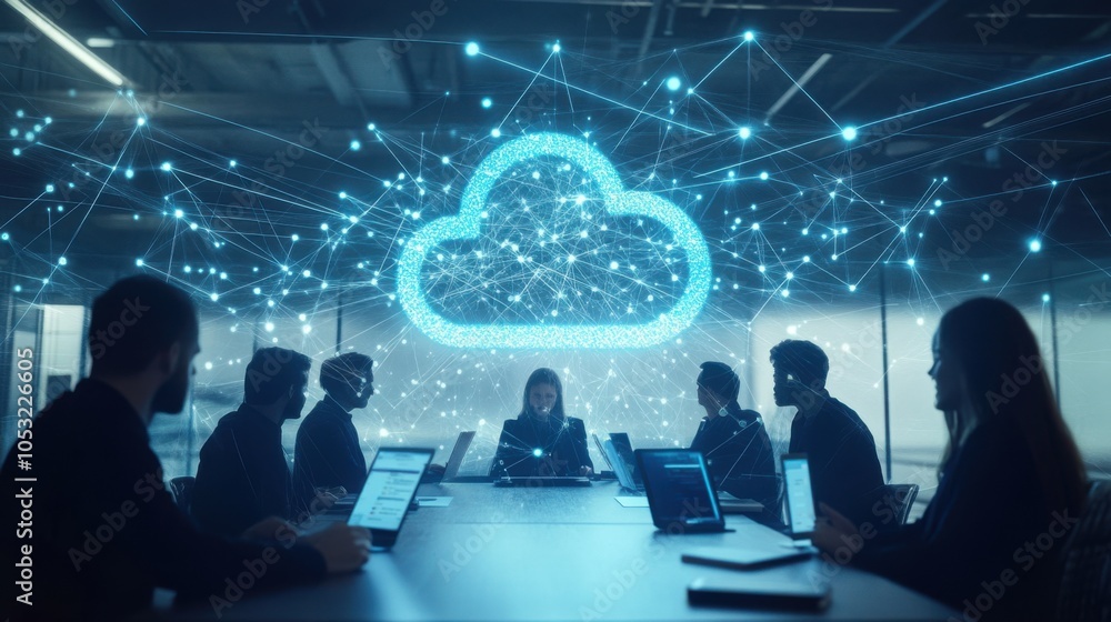 Poster people using smart devices that connect to a secure internet network, symbolized by a