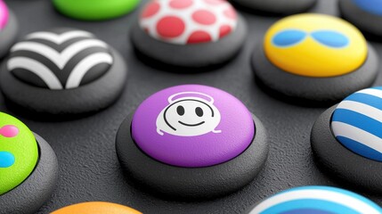 Colorful Buttons with Decorative Patterns and Smile Icon