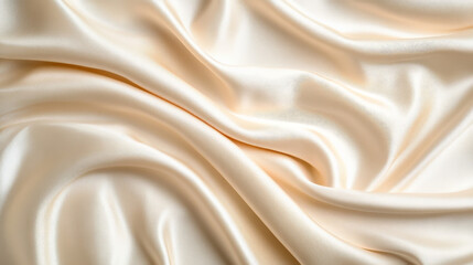 Fototapeta premium Creamy Silk Drape: Luxurious, soft folds of champagne-colored silk fabric create an elegant and sophisticated texture. Perfect for fashion, beauty, or luxury product backgrounds. 