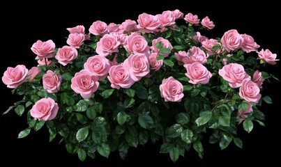 Fototapeta premium Pink roses with green leaves on white background