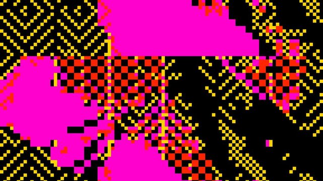 Abstract geometric background - 80s, 90s, Y2K, 2000s lo-fi 8-bit pixel retro style. Modern grunge brutalism, anti design geometrical shapes. Animated seamless looped retro video game pixelated pattern