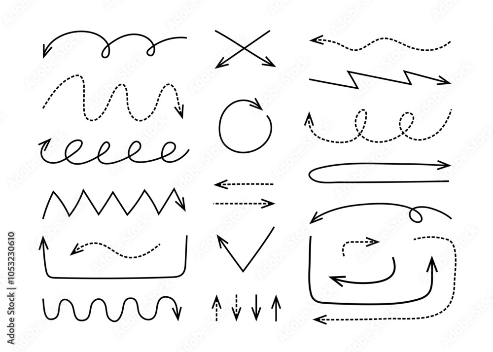 Poster hand drawn arrow set with editable stroke. doodle icons pack. pointer design for business plan and e