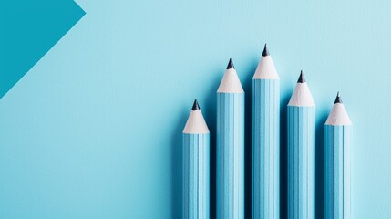 Obraz premium Aesthetic arrangement of blue colored pencils on a soft blue background creating a tranquil and creative atmosphere