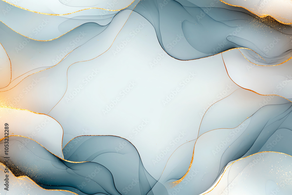 Poster elegant abstract background with fluid blue and gold waves, creating a sophisticated and artistic de