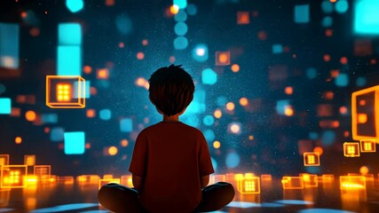 A Boy Contemplating the Digital World, child, kid, future, technology, innovation