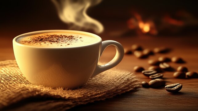 Inviting Aroma: A warm cup of cappuccino with steam rising, inviting the viewer to indulge in its rich aroma