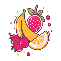 Colorful Fresh Tropical Fruits of Banana Strawberry Orange Healthy Food