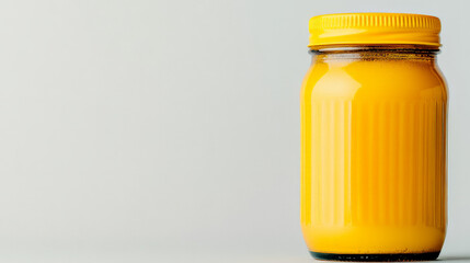 Golden Glow: A jar of vibrant, honey-colored liquid, ready to be poured or savored.  The simple yet elegant design showcases the product's freshness and allure. 