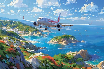 Naklejka premium Airplane Journey to Exotic Destinations
