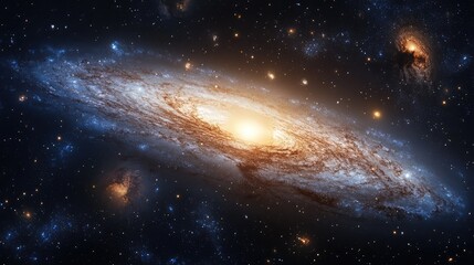 Fototapeta premium A breathtaking cosmic landscape featuring an ancient galaxy, where its luminous arms stretch across the cosmos, filled with historical significance