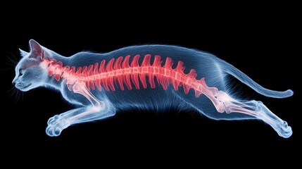 3D X ray Visualization Image Showing the Skeletal Structure and Misalignment of a Cat s Spine Highlighted in Red for Medical Diagnostic or Veterinary Purposes