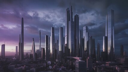 Fototapeta premium Futuristic Skyline of a Technologically Advanced City, Neon-Lit Futuristic Cityscape with Sci-Fi Architecture