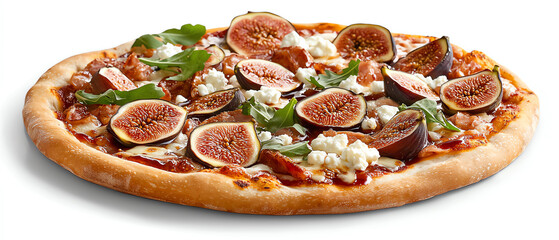 Delicious gourmet pizza topped with fresh figs creamy goat cheese and drizzled balsamic glaze