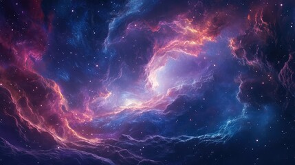 A striking cosmic landscape featuring a dwarf galaxy, with swirling star formations and a rich color palette that captures the eye