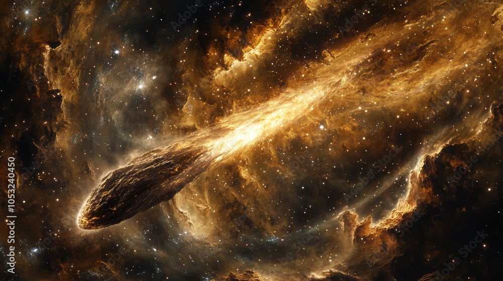 Aufkleber a dynamic image showcasing a comet soaring through a distant galaxy, with its tail blending into the