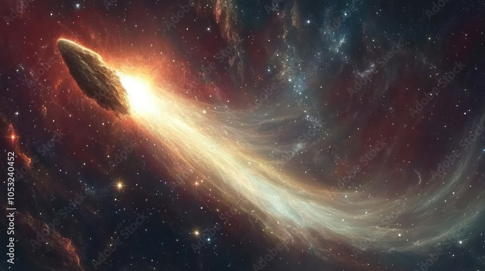 Aufkleber a dynamic image showcasing a comet soaring through a distant galaxy, with its tail blending into the