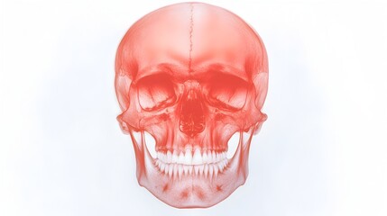 Fototapeta premium Detailed 3D X Ray Scan of Human Skull with Red Overlay Highlighting the Area of Suspected Concussion or Trauma