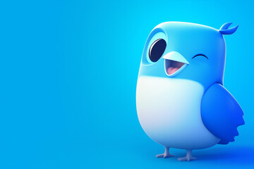 Cute cartoon blue bird winking on a blue background