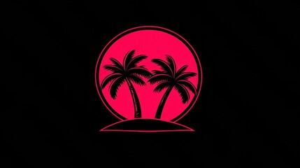 Fototapeta premium Tropical Sunset with Palm Trees in Pink Background